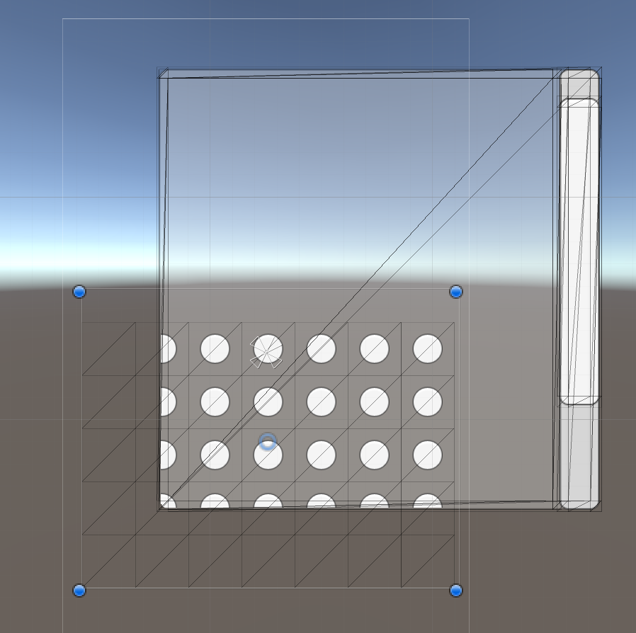 Screenshot of our custom grid UI mesh inside a scroll rect, scrolled up and right, demonstrating masking is working.